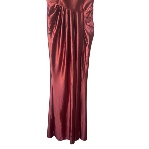 Cicinia Bridesmaid Satin Maxi Dress Sz 0 NWT Rust Terracotta Draped Square Neck - Picture 6 of 13